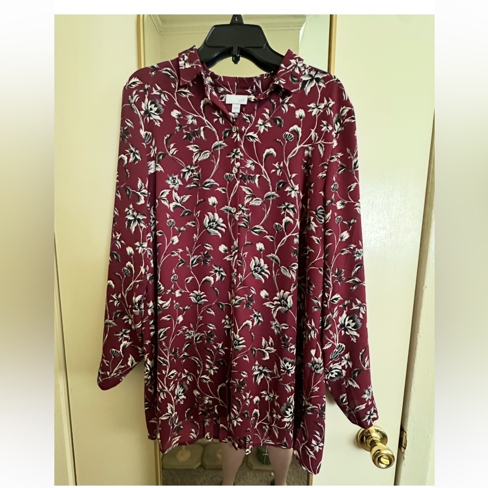 J. Jill Red Long Sleeve Button Down Blouse